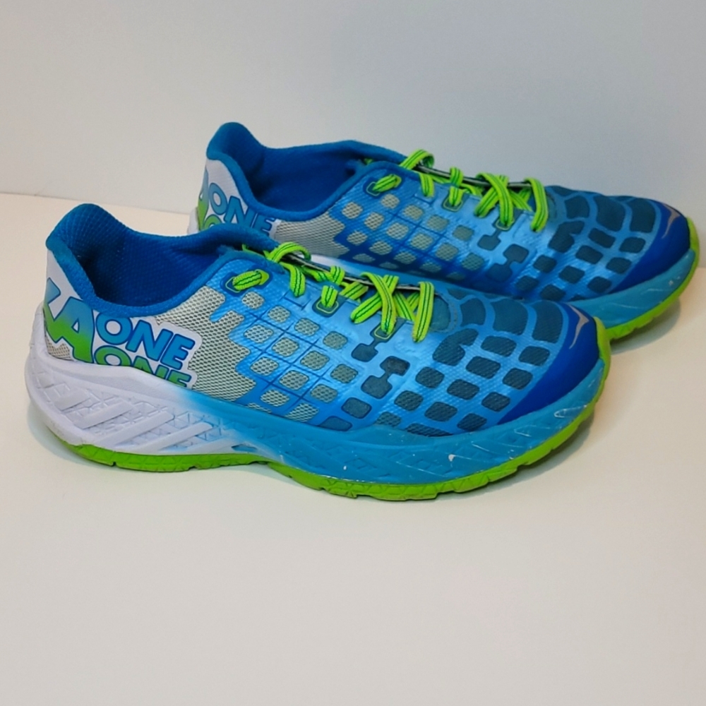 Hoka One One Clayton Womens size 9 Green, Blue and White.